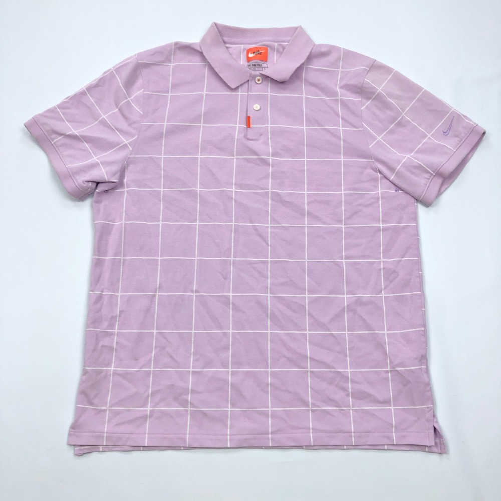 Nike Polo Shirt Dri-Fit Mens Large Lavender Windowpane Tennis Golf